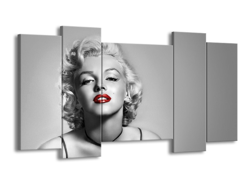 Canvas Schilderij Marilyn Monroe, Muziek | Grijs, Zwart, Rood | 120x65cm 5Luik