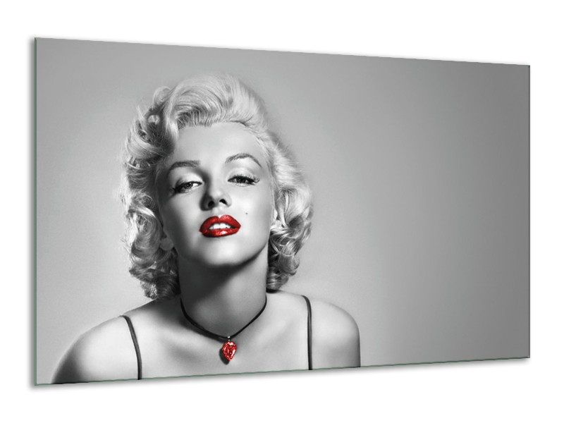 Glasschilderij Marilyn Monroe, Muziek | Grijs, Zwart, Rood | 120x70cm 1Luik