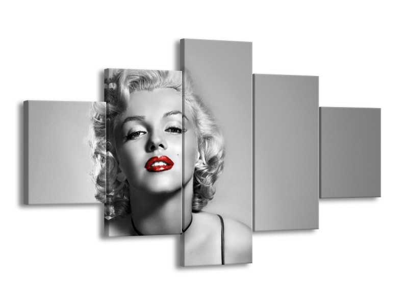 Glasschilderij Marilyn Monroe, Muziek | Grijs, Zwart, Rood | 125x70cm 5Luik