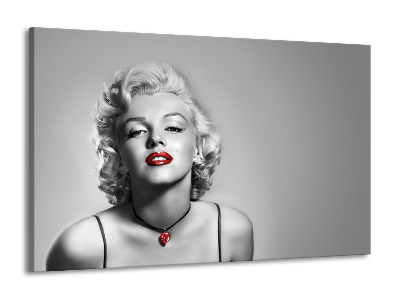 Canvas Schilderij Marilyn Monroe, Muziek | Grijs, Zwart, Rood | 140x90cm 1Luik