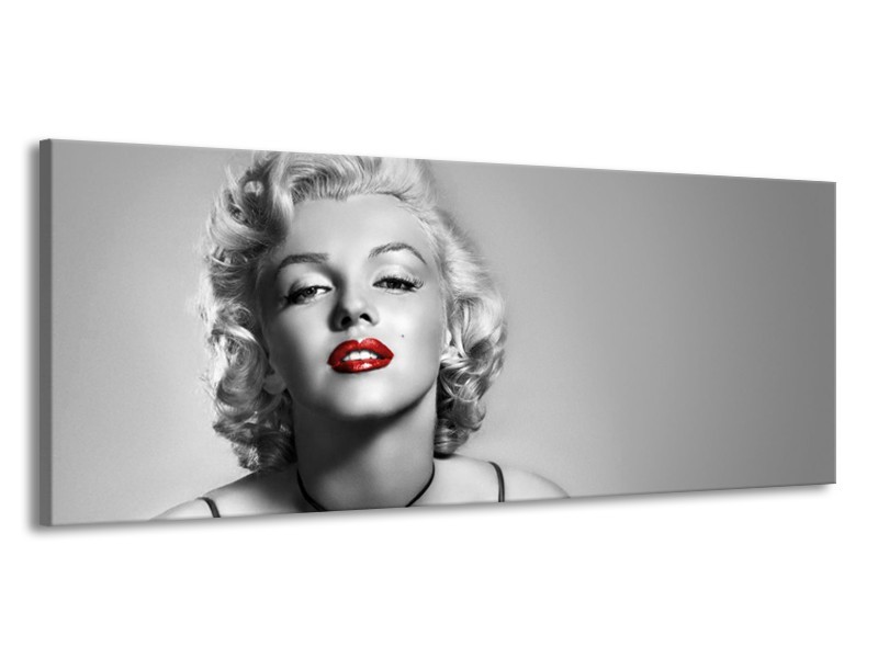 Glasschilderij Marilyn Monroe, Muziek | Grijs, Zwart, Rood | 145x58cm 1Luik