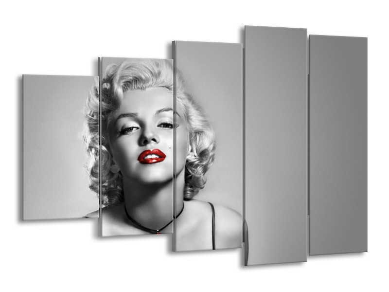 Canvas Schilderij Marilyn Monroe, Muziek | Grijs, Zwart, Rood | 150x100cm 5Luik