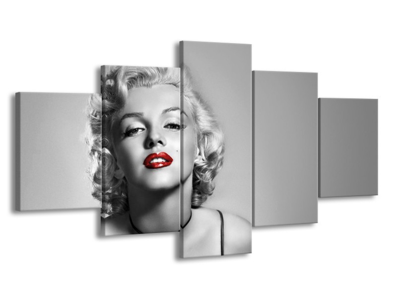 Canvas Schilderij Marilyn Monroe, Muziek | Grijs, Zwart, Rood | 150x80cm 5Luik