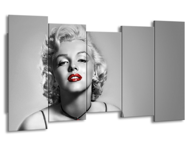 Glasschilderij Marilyn Monroe, Muziek | Grijs, Zwart, Rood | 150x80cm 5Luik