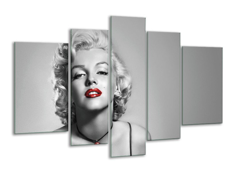 Glasschilderij Marilyn Monroe, Muziek | Grijs, Zwart, Rood | 170x100cm 5Luik