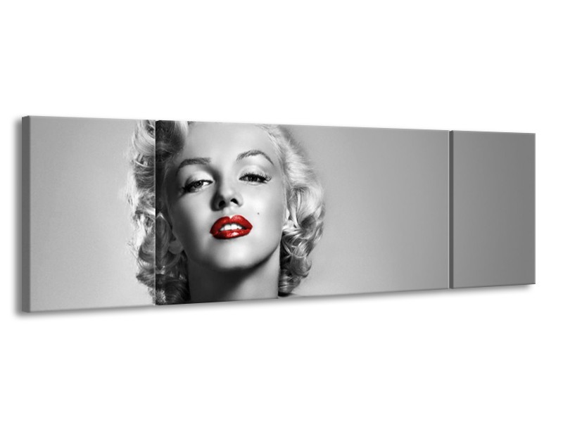 Canvas Schilderij Marilyn Monroe, Muziek | Grijs, Zwart, Rood | 170x50cm 3Luik