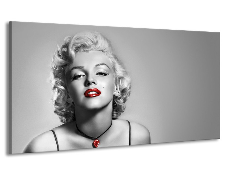 Canvas Schilderij Marilyn Monroe, Muziek | Grijs, Zwart, Rood | 170x90cm 1Luik