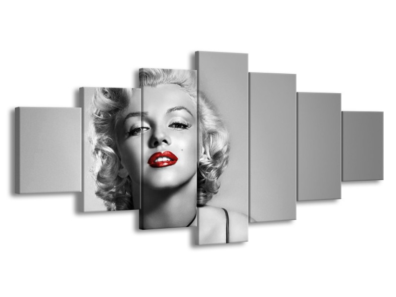 Glasschilderij Marilyn Monroe, Muziek | Grijs, Zwart, Rood | 210x100cm 7Luik