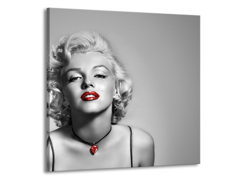 Glasschilderij Marilyn Monroe, Muziek | Grijs, Zwart, Rood | 50x50cm 1Luik