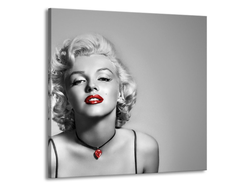 Glasschilderij Marilyn Monroe, Muziek | Grijs, Zwart, Rood | 70x70cm 1Luik