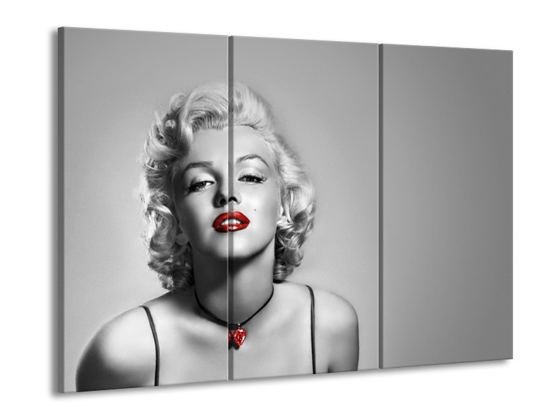 Canvas Schilderij Marilyn Monroe, Muziek | Grijs, Zwart, Rood | 60x90cm 3Luik