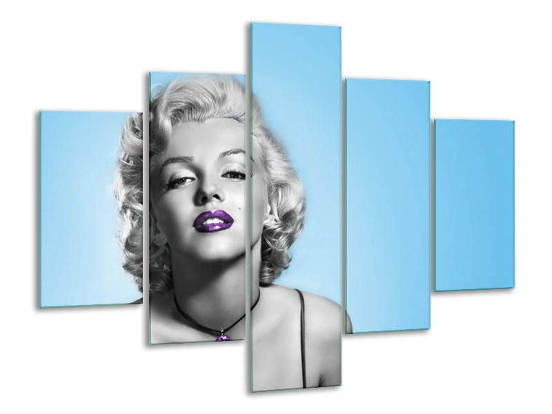 Glasschilderij Marilyn Monroe, Muziek | Grijs, Blauw, Paars | 100x70cm 5Luik
