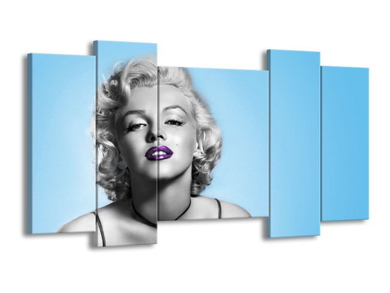 Canvas Schilderij Marilyn Monroe, Muziek | Grijs, Blauw, Paars | 120x65cm 5Luik