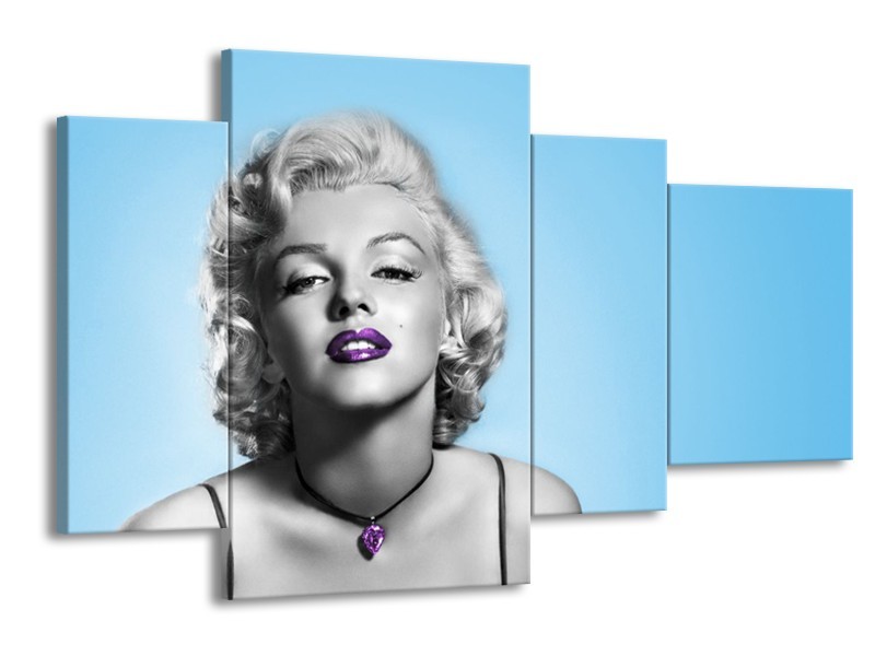 Glasschilderij Marilyn Monroe, Muziek | Grijs, Blauw, Paars | 120x75cm 4Luik