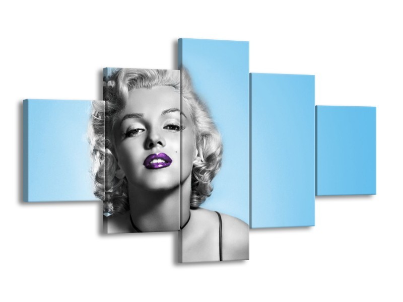 Glasschilderij Marilyn Monroe, Muziek | Grijs, Blauw, Paars | 125x70cm 5Luik