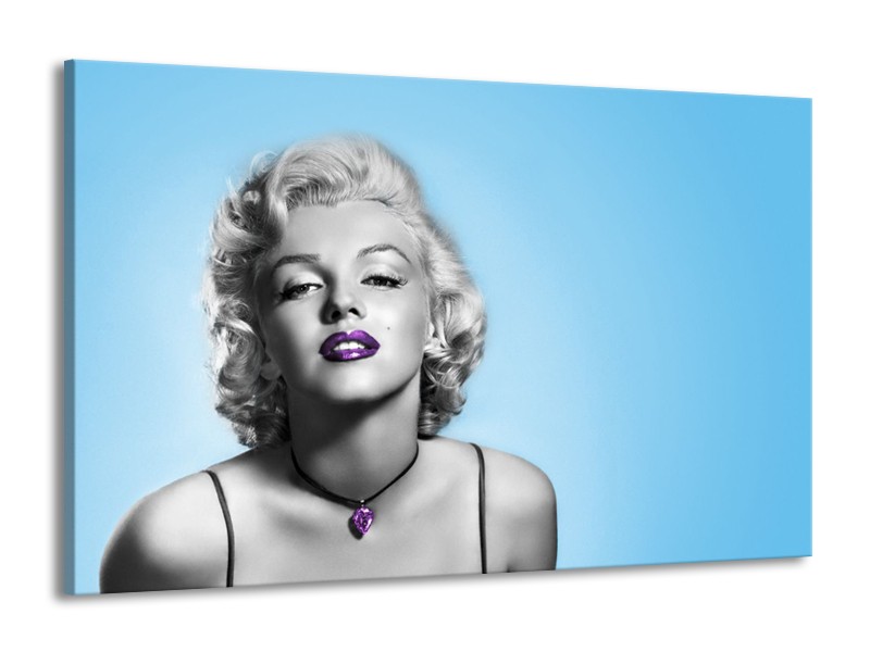 Glasschilderij Marilyn Monroe, Muziek | Grijs, Blauw, Paars | 140x90cm 1Luik