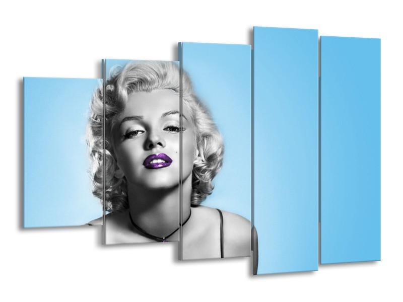 Glasschilderij Marilyn Monroe, Muziek | Grijs, Blauw, Paars | 150x100cm 5Luik