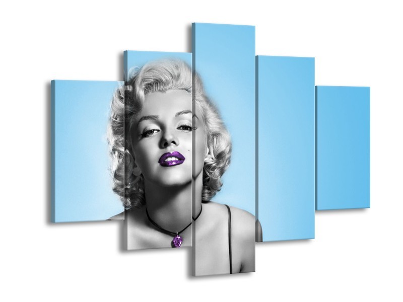 Canvas Schilderij Marilyn Monroe, Muziek | Grijs, Blauw, Paars | 150x105cm 5Luik