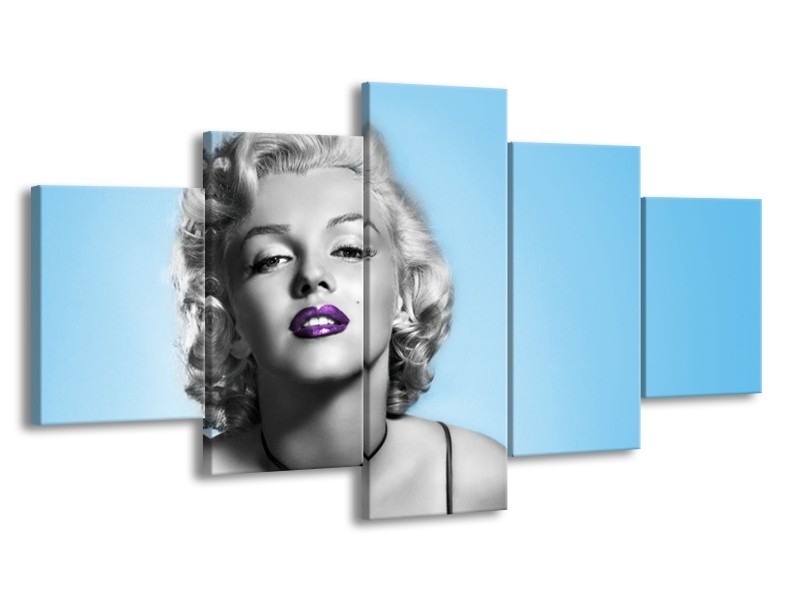 Canvas Schilderij Marilyn Monroe, Muziek | Grijs, Blauw, Paars | 150x80cm 5Luik