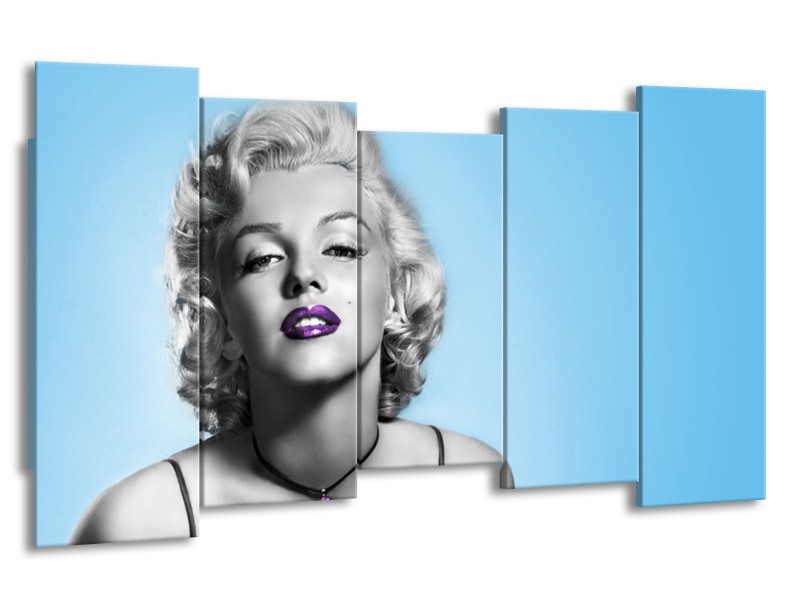 Glasschilderij Marilyn Monroe, Muziek | Grijs, Blauw, Paars | 150x80cm 5Luik