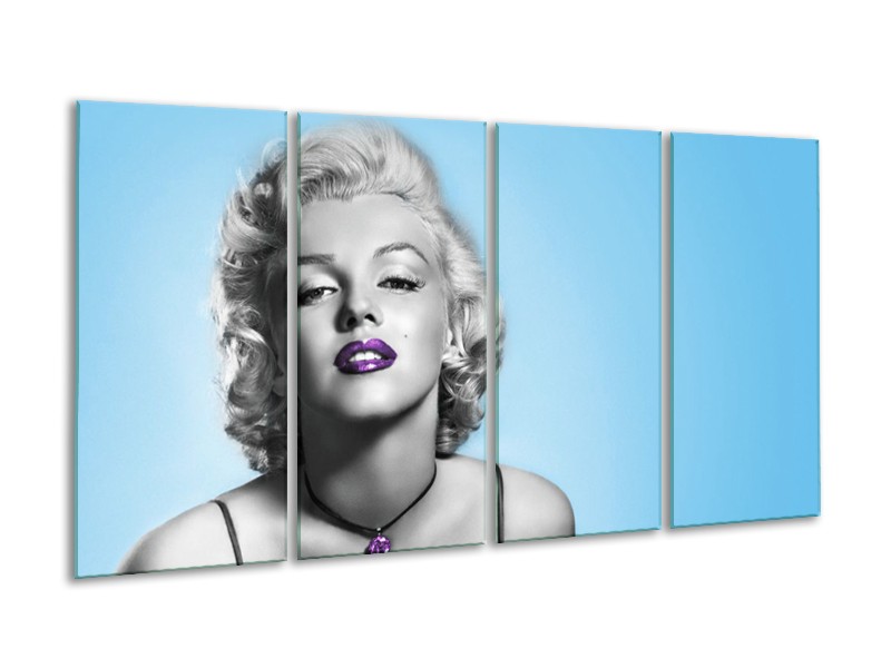 Glasschilderij Marilyn Monroe, Muziek | Grijs, Blauw, Paars | 160x80cm 4Luik