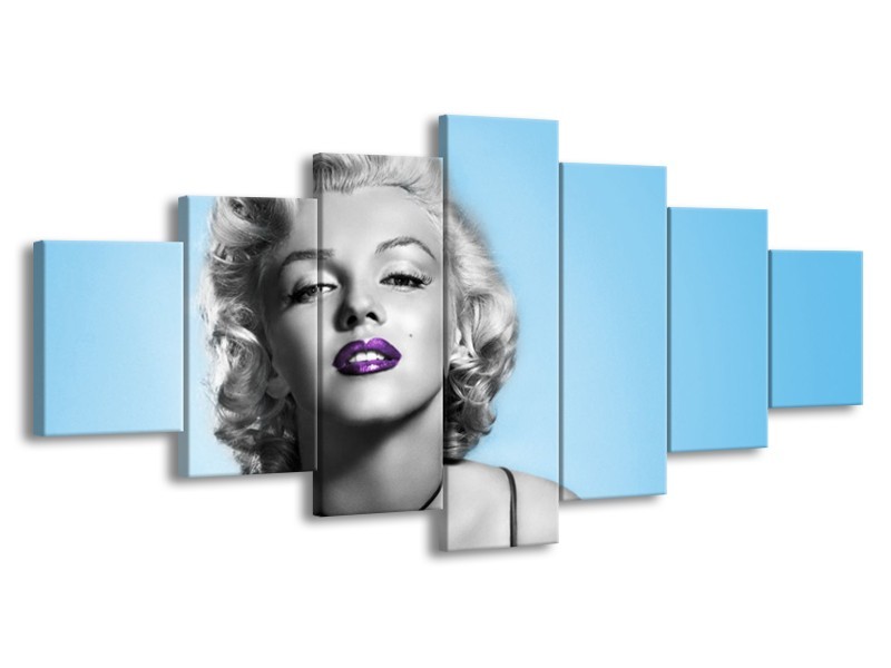 Glasschilderij Marilyn Monroe, Muziek | Grijs, Blauw, Paars | 210x100cm 7Luik