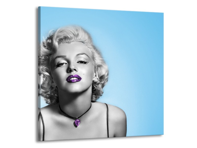 Glasschilderij Marilyn Monroe, Muziek | Grijs, Blauw, Paars | 50x50cm 1Luik