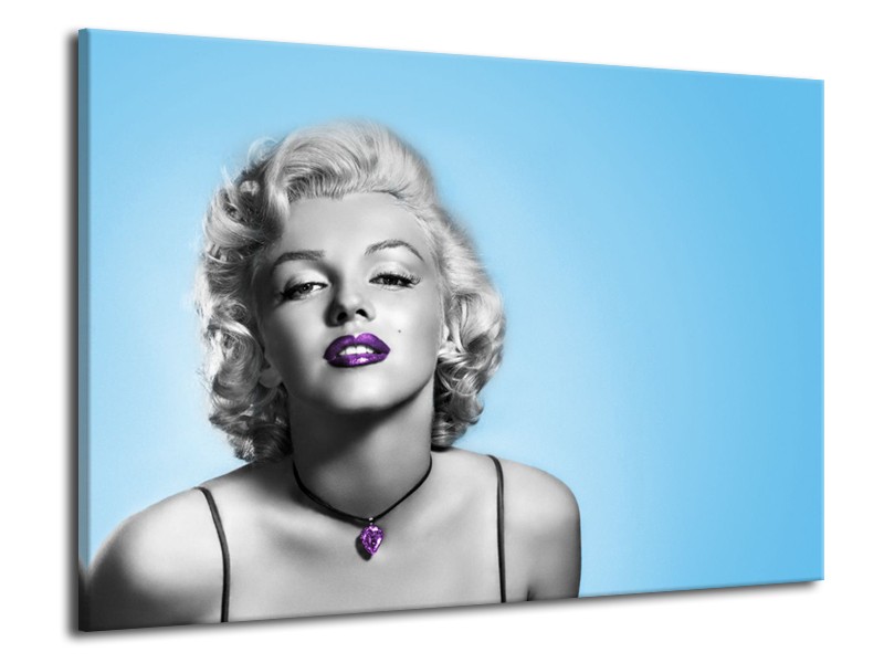 Glasschilderij Marilyn Monroe, Muziek | Grijs, Blauw, Paars | 70x50cm 1Luik