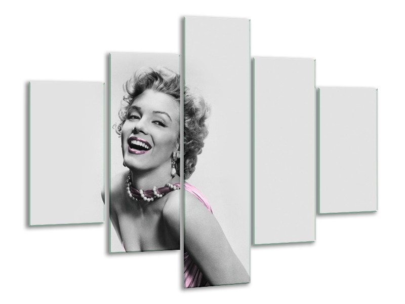 Glasschilderij Marilyn Monroe, Muziek | Grijs, Wit, Paars | 100x70cm 5Luik