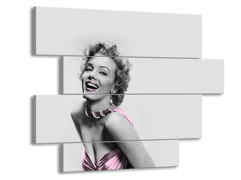 Glasschilderij Marilyn Monroe, Muziek | Grijs, Wit, Paars | 115x85cm 4Luik