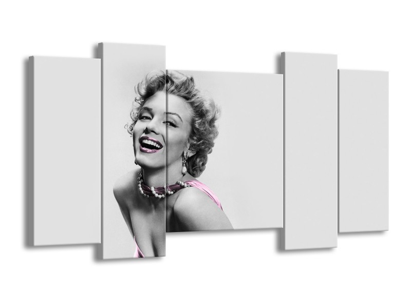 Glasschilderij Marilyn Monroe, Muziek | Grijs, Wit, Paars | 120x65cm 5Luik