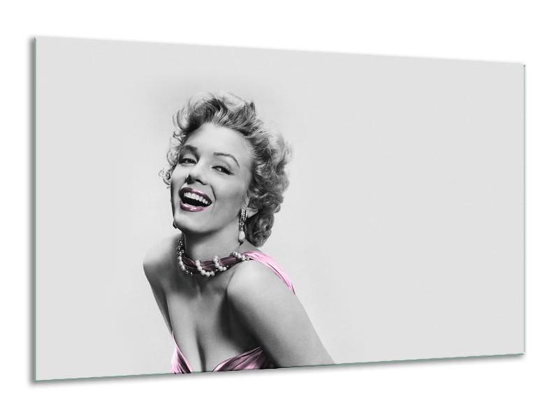Glasschilderij Marilyn Monroe, Muziek | Grijs, Wit, Paars | 120x70cm 1Luik
