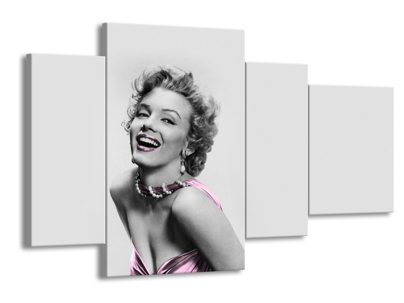 Glasschilderij Marilyn Monroe, Muziek | Grijs, Wit, Paars | 120x75cm 4Luik