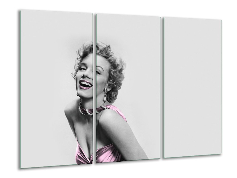 Canvas Schilderij Marilyn Monroe, Muziek | Grijs, Wit, Paars | 120x80cm 3Luik