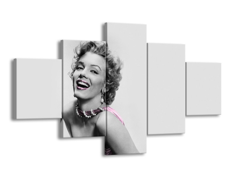 Canvas Schilderij Marilyn Monroe, Muziek | Grijs, Wit, Paars | 125x70cm 5Luik