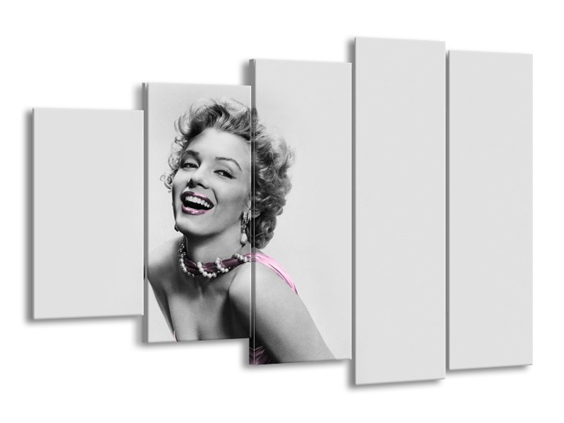 Glasschilderij Marilyn Monroe, Muziek | Grijs, Wit, Paars | 150x100cm 5Luik