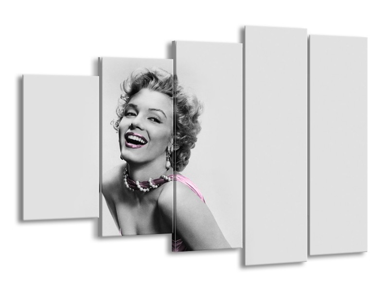 Canvas Schilderij Marilyn Monroe, Muziek | Grijs, Wit, Paars | 150x100cm 5Luik