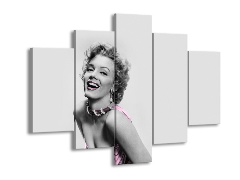 Canvas Schilderij Marilyn Monroe, Muziek | Grijs, Wit, Paars | 150x105cm 5Luik