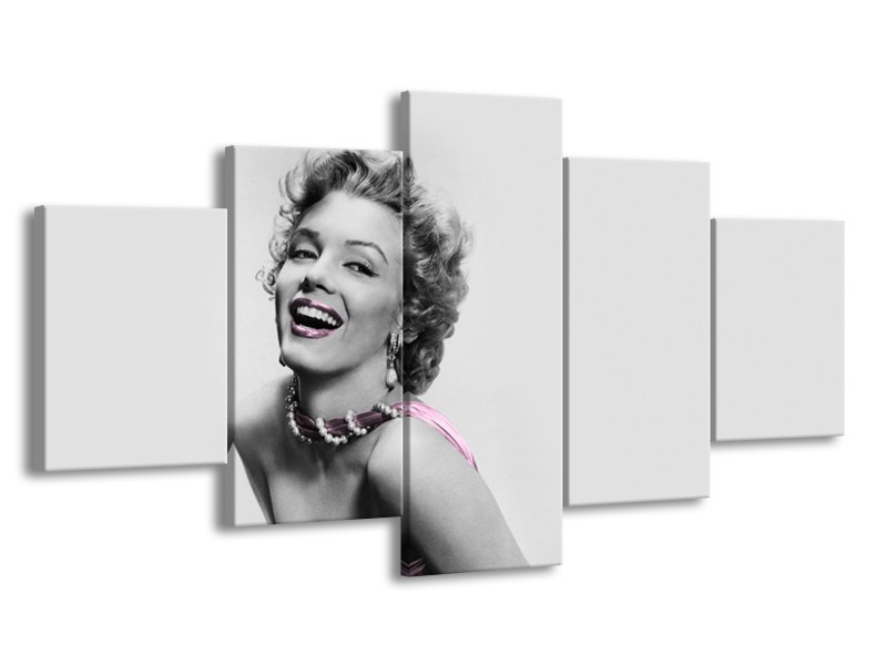 Canvas Schilderij Marilyn Monroe, Muziek | Grijs, Wit, Paars | 150x80cm 5Luik