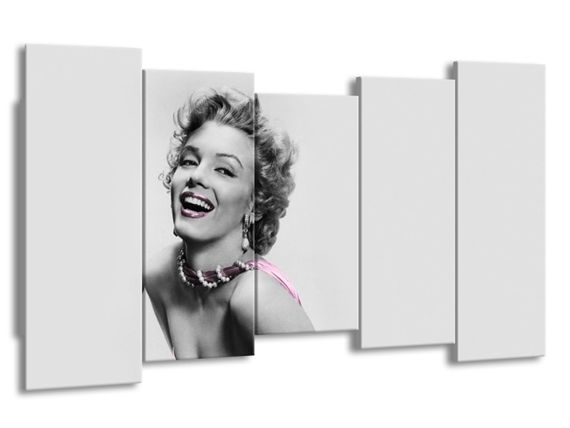 Canvas Schilderij Marilyn Monroe, Muziek | Grijs, Wit, Paars | 150x80cm 5Luik