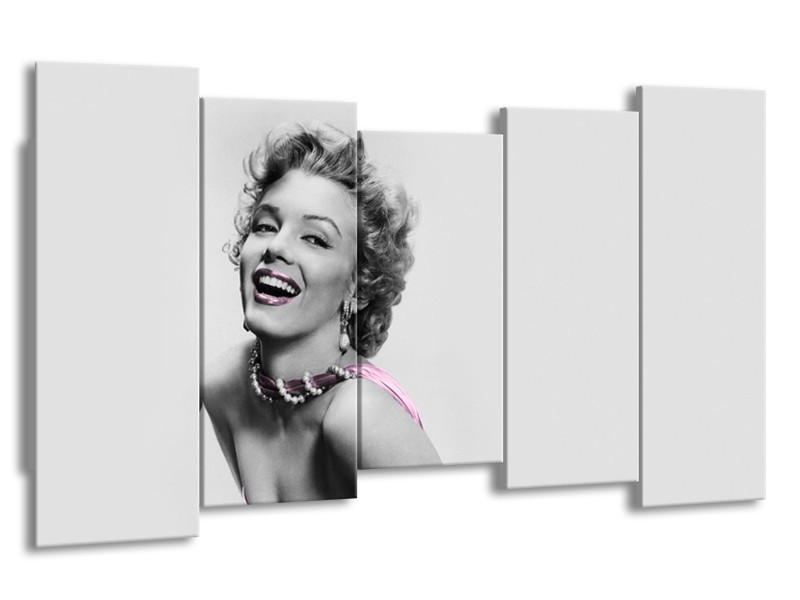 Glasschilderij Marilyn Monroe, Muziek | Grijs, Wit, Paars | 150x80cm 5Luik