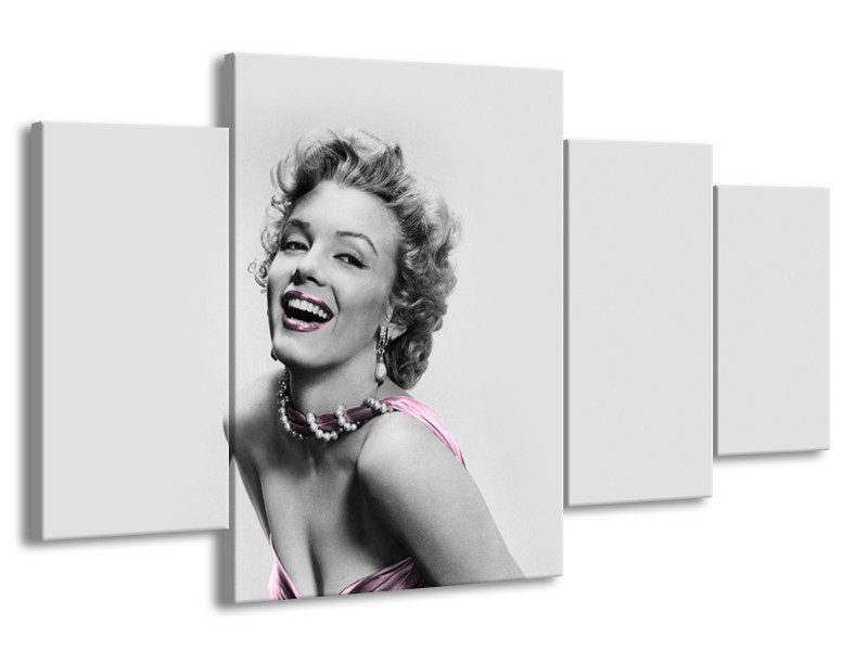 Canvas Schilderij Marilyn Monroe, Muziek | Grijs, Wit, Paars | 160x90cm 4Luik