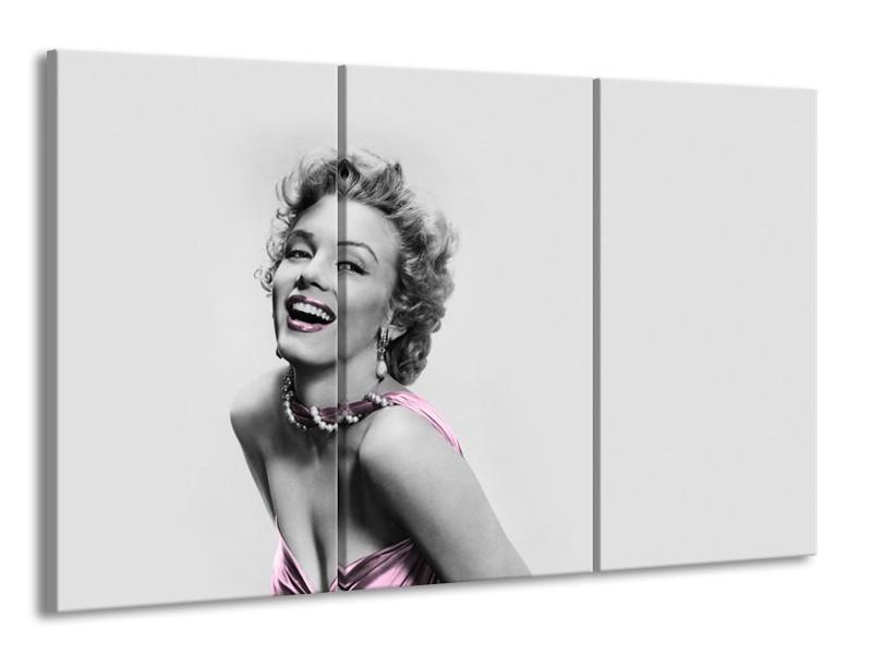 Glasschilderij Marilyn Monroe, Muziek | Grijs, Wit, Paars | 165x100cm 3Luik