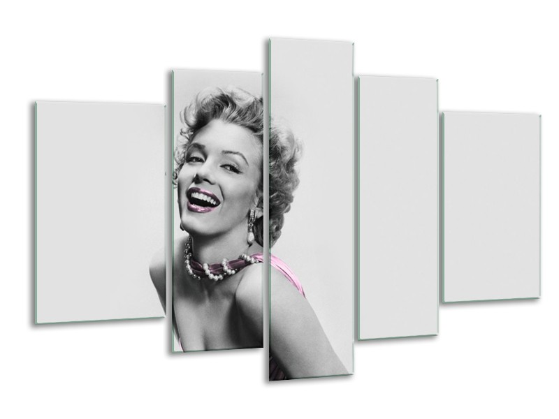 Glasschilderij Marilyn Monroe, Muziek | Grijs, Wit, Paars | 170x100cm 5Luik