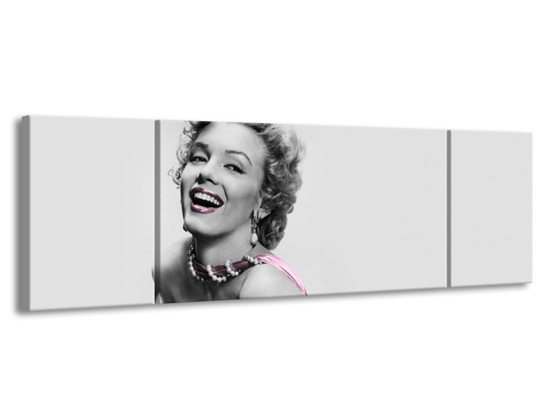 Canvas Schilderij Marilyn Monroe, Muziek | Grijs, Wit, Paars | 170x50cm 3Luik