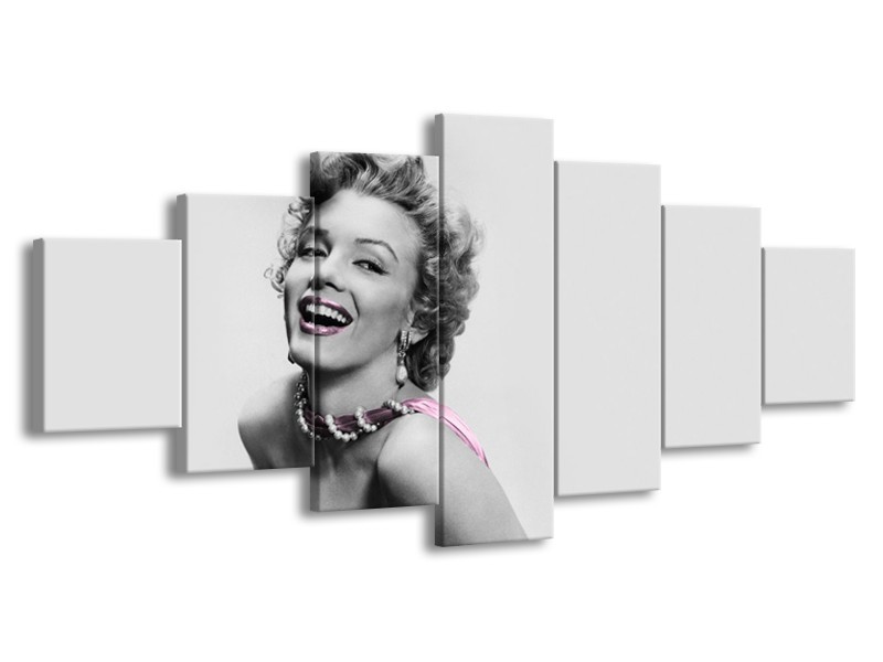 Canvas Schilderij Marilyn Monroe, Muziek | Grijs, Wit, Paars | 210x100cm 7Luik