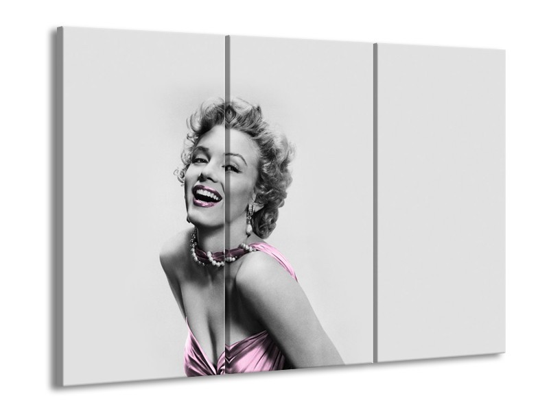 Glasschilderij Marilyn Monroe, Muziek | Grijs, Wit, Paars | 60x90cm 3Luik