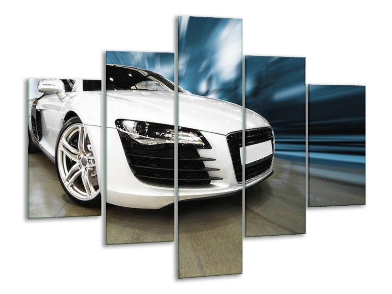 Glasschilderij Audi, Auto | Wit, Blauw | 100x70cm 5Luik