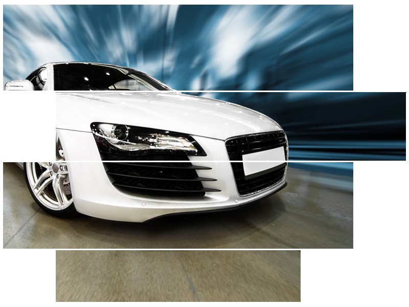 Canvas Schilderij Audi, Auto | Wit, Blauw | 115x85cm 4Luik