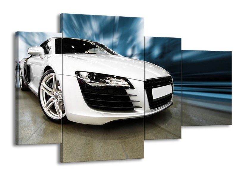Canvas Schilderij Audi, Auto | Wit, Blauw | 120x75cm 4Luik